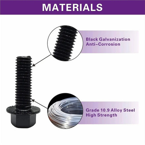 All In One 272 Piece Flange Hex Bolts And Nuts Combination Kit With Washers M6x1.0 M8x1.25 M10x1.5 Grade 10.9 Metric material detail