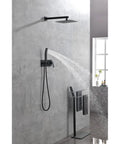 Shower System, 10-Inch Rainfall Head with Handheld Sprayer, Valve Included installed with water flowing in modern bathroom.