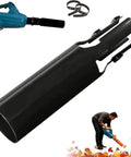 Universal 2X Turbo Nozzle Air Booster Attachment For Leaf Blowers Cyclone Style; shown clearing leaves with black airflow amplifier.