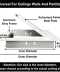 Dead Simple Push To Open Access Panel For Drywall And Ceiling Rust Resistant Waterproof Wall Hole Cover Plate With Hassle Free Snap Fit Assembly In Bright White, angled view showing aluminum frame and galvanized steel plate.