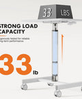 Mobile Small Standing Desk With Lockable Wheels For Sit Stand Work Desk On Wheels Portable Rolling Laptop Desk adjustable height, load capacity display.