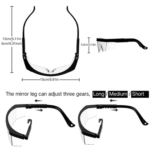 5 Pack Black Safety Goggles With Clear Anti Fog And Anti Scratch Lenses Tough Waterproof Protective Eyewear For Lab Work Construction DIY Projects And Everyday Home Use, adjustable temple lengths
