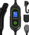 Heavy Duty Level 2 EV Charger 50A 240V 12KW Fast Charging Station with NEMA 14-50 Plug, display screen and plug connectors.