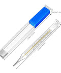 Glass Oral Thermometer 2 Pack For Adults And Kids, Fast Reading Fever Indicator, Dual Fahrenheit And Celsius Scales, Armpit Or Oral Use, Easy To Clean Glass Thermometers For Home Health. Glass thermometer in case with size labels.