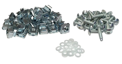 No Sweat Mounting 25 Count 10-32 Cage Nut And Screw Combo Pack With Pilot Point Screws And Protective Washers, zinc-coated nuts and screws