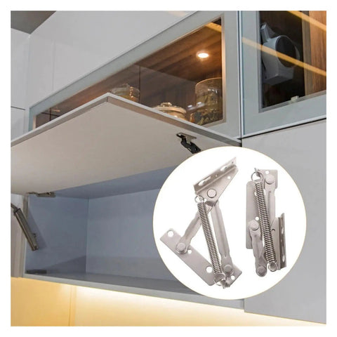 Lift Up Hinge Flap Support Pair With Adjustable Opening Angle for cabinet showing metal hardware in use