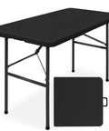 Four Foot Plastic Folding Table Heavy Duty Portable With Carry Handle Ideal For Indoor Outdoor Use Locking Legs For Picnic Party Camping Black