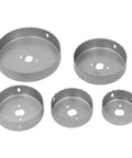 FTVOGUE Heavy Duty Hole Saw Kit W 5 Sizes Cuts Metal Plastic Wood Like A Champ For DIY Pros Using Sharp Steel Cutters With Extender And Hex Wrench. Five steel hole saw cutters in multiple diameters.