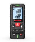 Laser Distance Meter With Dual Bubble Levels, Measures Up To 328 Feet, 4 Unit Conversions, Backlit LCD Display, IP54 Waterproof, Pythagorean Mode For Distance Area And Volume, Ultra Accurate To One Sixteenth Inch, Easy Grip Handheld Tool front view