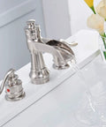 Matte Black Widespread Bathroom Faucet 8 Inch Centers With 2 Handles Waterfall Flow 3 Hole Farmhouse Vanity Sink Faucet