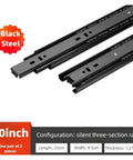 Black steel 10-inch drawer slides with silent three-section rail, ideal for 10 To 20 Inch Cold Rolled Steel Drawer Slides Two Section Cabinet Slides Furniture Hardware.