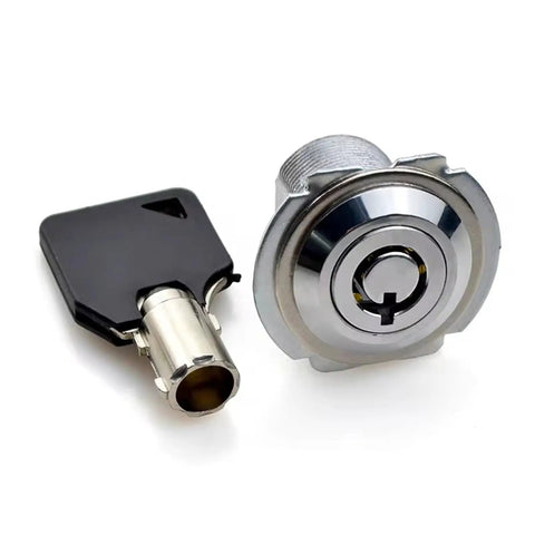 Beefy Zinc Alloy Cam Lock For Locker And Cabinet, Cylindrical Keyed Lock With 23mm Bore shown with key