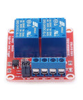 Two Channel 24V Relay Module With Isolated Optocouplers For High And Low Level Trigger Plug And Play DIY Automation Board 2 Pack Durable Relay Card For Arduino Raspberry Pi And Home Wiring, top view