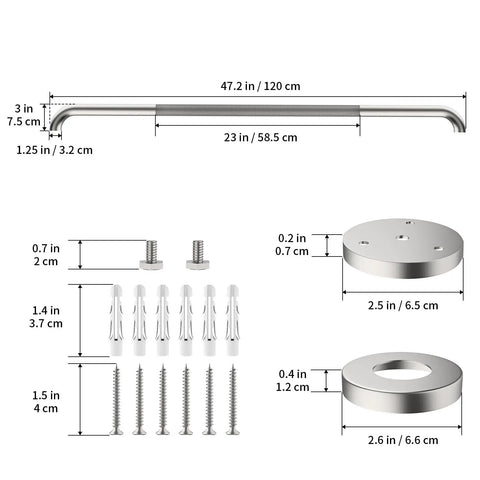 48 Inch Tough As Nails Shower Grab Bar Crafted From Heavy Duty Stainless Steel With A Knurled Anti Slip Coating To Keep Your Bathroom Handrail Rock Solid And Support Up To 500 Lbs Safely with installation hardware.