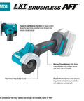18V LXT Brushless Cordless 3 Inch Cut Off Tool, Tool Only With One Hand Operation, side view showing features.