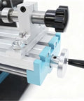 Close-up of SiCWedIm Bench Drill Precision DIY Wood Beads Lathe 400W showing metal components and adjustable knob.