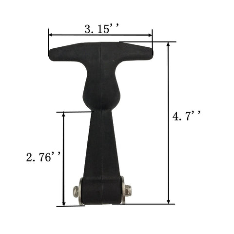 Rubberized T-handle draw latch with stainless steel hardware; 4.7 in tall, 3.15 in wide
