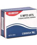Box packaging for 5uF Oval Run Start AC Capacitor CBB65A 370V 450V For Air Conditioners 50 60Hz Replacement Part