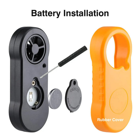 Handheld Wind Speed Meter Anemometer For Windsurfing Fishing Hunting And More Pro Grade Accurate Wind Gauge With Wind Chill And Temperature Readout 12 Beaufort Levels Celsius Fahrenheit Switch Max Min battery installation with CR2032 and rubber cover