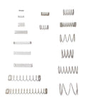 Compression springs assortment in stainless steel; 148-piece set across 17 sizes, arranged in rows