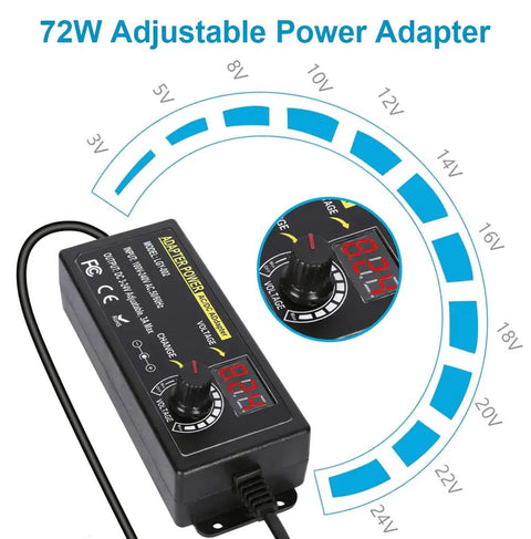 No-Brainer 72W Adjustable DC Power Supply 3V To 24V With LED Display showing voltage settings and adjustment dial