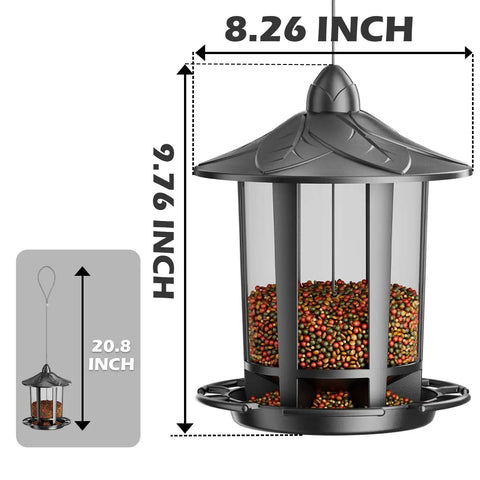Two Pack Outdoor Hanging Bird Feeders With Quick One Minute Setup And Charming Castle Design Attracting Cardinals Chickadees Goldfinches And Sparrows Black Easy To Assemble For Family Fun And A Great Gift, black castle-style bird feeder with seed