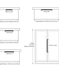 Installation diagram for 10 Pack Black Cabinet Pulls 3 Inch Aluminum Alloy Edge Finger Pull Dresser Drawer Handles for various sizes.