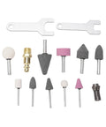 Accessory kit for Heavy Duty Right Angle Pneumatic Air Die Grinder including various grinding bits and wrenches.