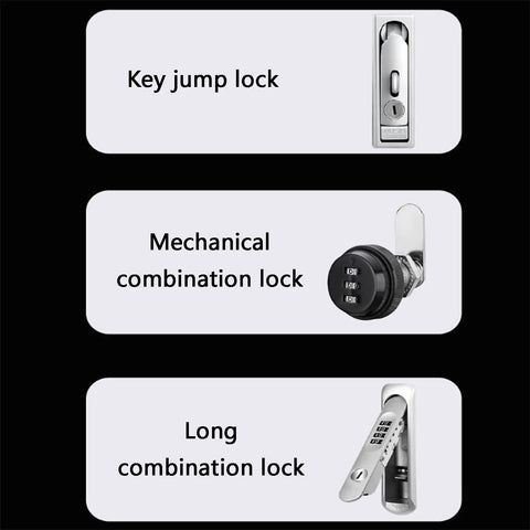 Image showing key jump lock, mechanical combination lock, and long combination lock for security applications.