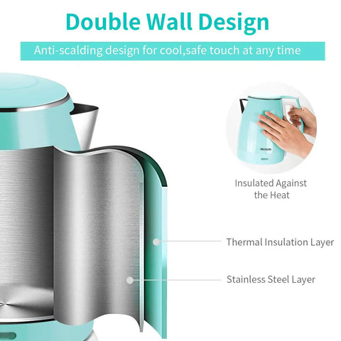 Electric Kettle With BPA Free No Plastic Contact Stainless Steel Interior Double Wall For Safe Hot Water Touch demonstration
