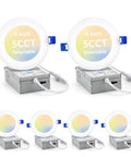 Six Pack 4 Inch Ultra Thin LED Recessed Ceiling Lights With Junction Box 2700K To 5000K CCT Selectable 9W Equiv 750 Lumen