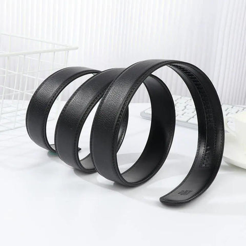 Black No Buckle Belt Strap for Men PU Durable Waistband Replacement, Adjustable Length 110 to 130 cm, 3.5 cm Wide, Easy Slip On Comfort, Everyday Wear Ready