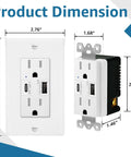 Drop The Bulky Chargers With This Heavy Duty 50 Pack USB Outlet Offering Type A Plus C Ports, 15 Amp Tamper Resistant Build, Complete Wall Plate Included For Zero Hassle Bedroom Or Office Vibe In Clean White dimensions showing sizes of two outlets.