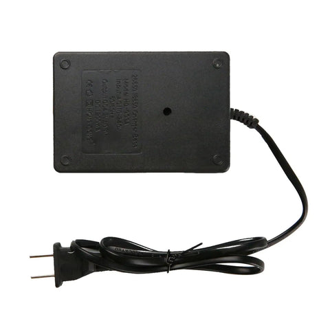 Two Slot 18650 Battery Charger For Li Ion Rechargeables 4.2V With Smart IC Auto Stop When Full US Plug Charger No Fuss Universal 18650 26650 Compatible Battery Charger black back view with US plug