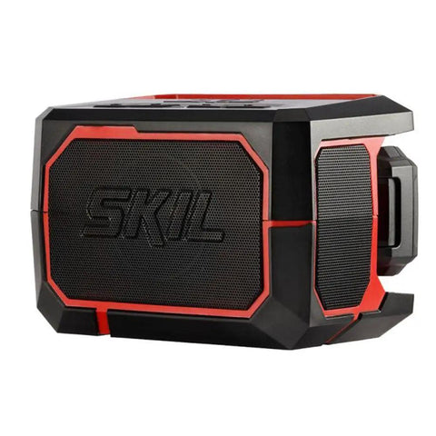 Side view of 12V Brushless PWRCore 12 Five Tool Combo Kit speaker with red and black design, featuring SKIL logo, for home DIYs and quick installs.