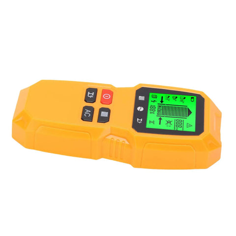 Marhynchus Stud Finder with LCD Screen, Lightweight Design in yellow showing buttons and LCD display from a side angle.