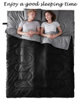 Double Sleeping Bag For Two With 2 Pillows, Queen Size XL For Two Adults, 3 Season Warm Cold Weather Comfort