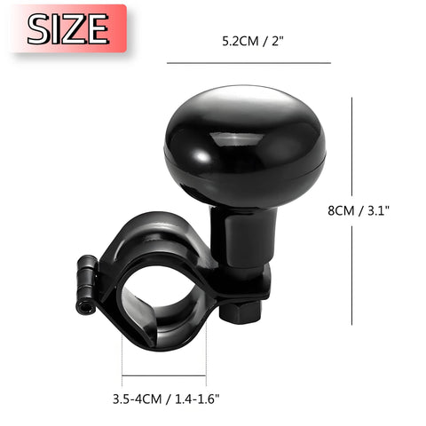 One Hand Drive Steering Wheel Knob Power Handle For Cars Trucks Marine Boats Universal Ball Grip With Palm Pad Beefy Stainless Steel And ABS Rust Proof Build Provides Smooth 360 Degree One Hand Control, showing size dimensions.