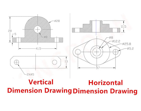 Technical drawing of pillow bearing block from 400mm 8mm T8 Lead Screw Kit With Copper Nut, Coupler, Hex Wrench, and Pillow Bearing Block.
