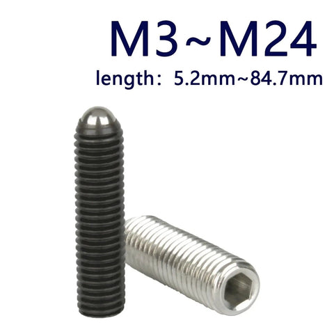304 Stainless Steel Spring Ball Plunger Set Screw Hex Socket Grub Point Fastener Bolt M3 To M24 Range with hex socket design.
