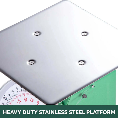 Heavy Duty Mechanical Kitchen Scale 44Lb 20Kg Portion Control Dial Scale With Stainless Steel Platform close-up view.