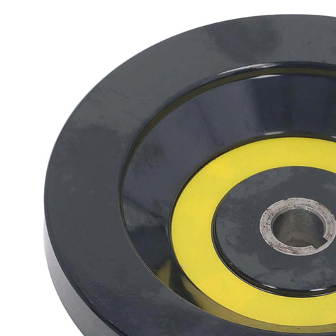 Rock Solid Lathe Hand Wheel With 160mm Outer Dia And 16mm Mount Hole, engineering plastic with yellow detail, side view