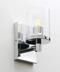 Chrome wall sconce with clear glass shade, part of Set Of 2 Dope Modern Wall Sconces Vanity Lights With Clear Glass E26 Base Chrome Finish