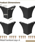 4 Piece Metal Furniture Legs in Bold Black Coated Finish for Dresser and Cabinet Use