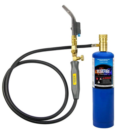 Double Heads Swirl Flame Turbo Torch With Self Ignition And 5 Foot Hose, Trigger Start Pro Grade Propane MAPP Gas Welding Torch