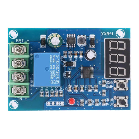 No Sweat Battery Charge Control Module With Crisp Digital Screen For Easy Six To Sixty Volt Charging And Discharging Ten Amp Setup Sweet For Solar Wind Cars And Ev Rides, top view with display and connectors.