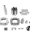 Custom CNC Machining Parts For Aluminum And Stainless Steel Fabrication, various components laid out, rugged and durable.
