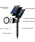Diagram of 4 Pack Outdoor Solar Lights 2 In 1 Spotlight Kit With Auto On Off, 200 Lumen Landscape Pathway Lights, showcasing features.