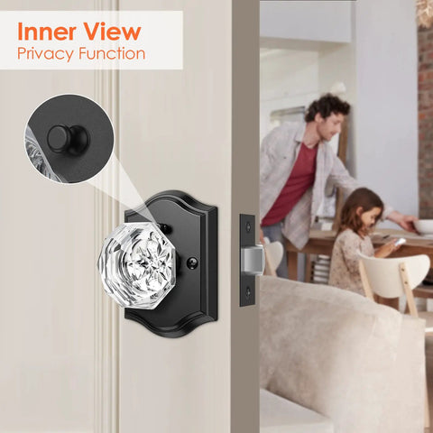 Dope Matte Black Diamond Crystal Door Knobs With Lock For Bedroom And Bathroom Privacy Glass Door Hardware Interior View