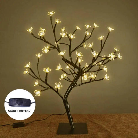 18 Inch Cherry Blossom Bonsai Tree With 48 LED Lights Warm White Glow 24V UL Listed Adapter Included Metal Base Ideal Night Light